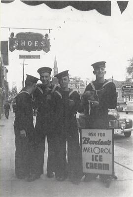 HMCS Oakville crew memebers in Oakville on the day of the christening parade, November 5, 1941