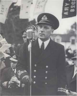 Lt. A.C. Jones R.C.N.R., Commanding Officer of HMCS Oakville Speaks at Christening Ceremony