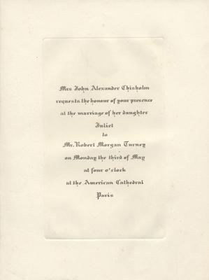 Juliet Chisholm's wedding invitation