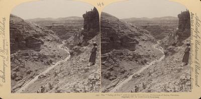 The &quot;Valley of Fire&quot; with its lonely Old Convent, Wilderness of Judea, Palestine.