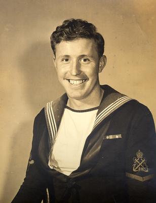 Alan G. Cutmore. Enlisted, Royal Canadian Navy Volunteer Reserve, 1942. Assigned to the Royal Navy as Petty Officer. Sailed on Royal Mail ship Camaronia to Glasgow, then aboard HMS Ferret and HMS Weston.