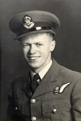 Allan W. Day. Flying Officer with the Royal Canadian Air Force in the position of Wireless Air Gunner, 1943-1946.