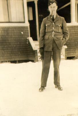 Handel Johnson. Corporal and then Sergeant with the Royal Air Force from 1940 to 1945. Attached to Royal Canadian Air Force #6 Bomber Command in the Medical Division.