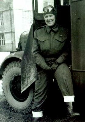 Jane Burnet McGillivray. Ambulance driver, "Madly Mobile" with the Canadian Red Cross, attached to the British Red Cross, in England, 1945. Before (and after) going overseas, Jane was a Flight Lieutenant in the Royal Canadian Air Force.