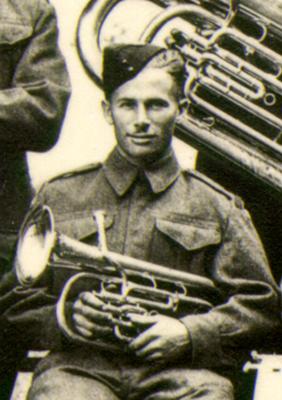 Ernie Price. With the Queen's Own Battalion Band, overseas in Italy.