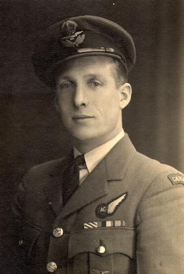Harry Ridley. Royal Canadian Air Force, 434 Squadron. Ridley was awarded a Distinguished Flying Cross for his efforts as a tail gunner on D-Day, June 6 1944.