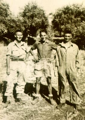 The Turnbull Brothers. From left to right: Joe, Bill, and Gordon Turnbull in Italy on the road to Ortona. The brothers fought in the same regiment of the First Canadian Tank Brigade overseas. All survived the war.