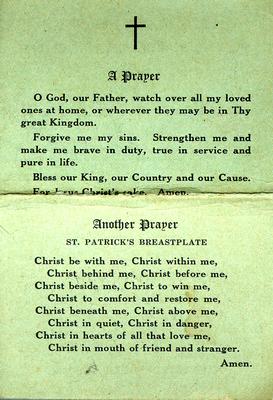 Prayers on Card of Commendation, Church of England in Canada, belonging to aircraftsman Alan G. Reith