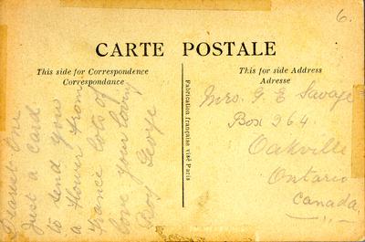 Postcard from Private George Edward Savage to his wife, Alice Ada Savage