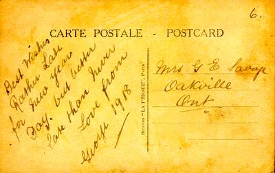 Postcard from Private George Edward Savage to his wife, Alice Ada Savage