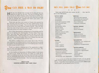 &quot;You can free a man to fight/Men fill jobs that YOU can do!&quot; Pages from &quot;CWAC Digest: Facts About the C.W.A.C&quot;