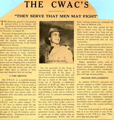 Newspaper clipping &quot;The CWAC's: They Serve that Men May Fight&quot;