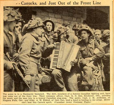 Newspaper article: Canucks, and Just Out of the Front Line