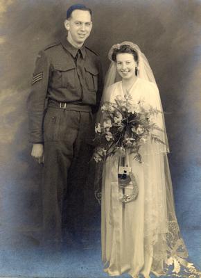 Alvin and Irene Bumby on their wedding day in England, March 16, 1943. Irene came to Canada as a war bride.