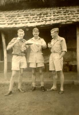 John Caird (left) on Victory in Japan Day.