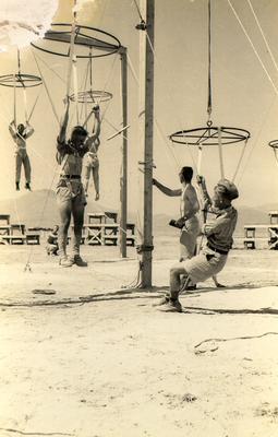 William (Bill) Cutmore (lower right) with practice parachute rigging, Helena, Montana, with the 2nd Canadian Parachute Battalion c. August 1942 - April 1943.