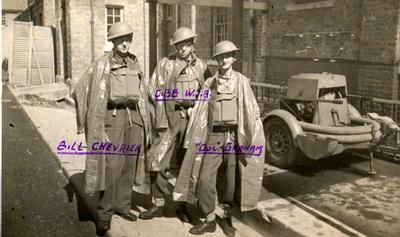 Soldiers on a gas training exercise in Aldershot, England (Jim Gibb, centre)