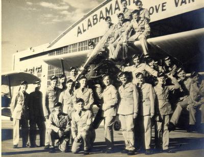 Handel Johnson (third from right, first row) on Royal Air Force training in Alabama with &quot;Boeing P.T. Stearman.&quot;