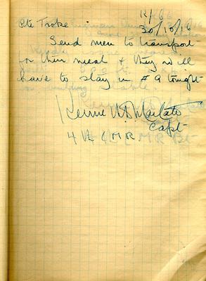 Page dated 30 October 1916, from the Army Book 152-Correspondence Book (Field Service) belonging to Kenneth Dean Marlatt