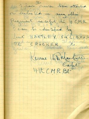 Page dated 1 November 1916, from the Army Book 152-Correspondence Book (Field Service) belonging to Kenneth Dean Marlatt: Summary of evidence of C.A. Brooks, page 4.