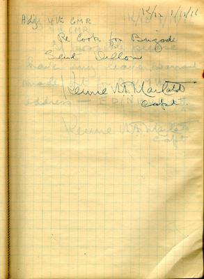 Page dated 1 November 1916, K/12, from the Army Book 152-Correspondence Book (Field Service) belonging to Kenneth Dean Marlatt