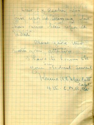Page n.d. from the <i>Army Book 152-Correspondence Book (Field Service)</i> belonging to Kenneth Dean Marlatt.