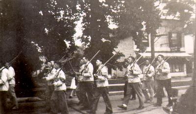 Oakville-Trafalgar Civil Guard parade on Allan Street c. 1943