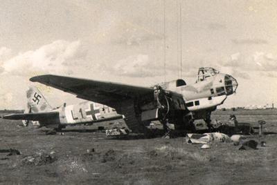 Junkers Ju 88 damaged by bombs at Benina, Libya.