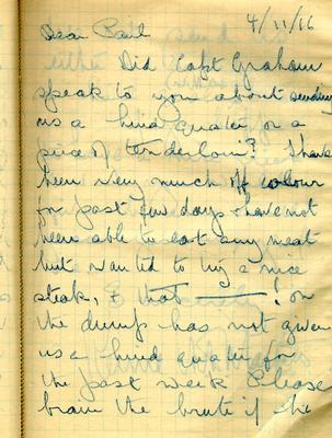 Page 1 of correspondence to &quot;Dear Paul&quot; dated 4 November 1916 from the Army Book 152-Correspondence Book (Field Service) belonging to Kenneth Dean Marlatt