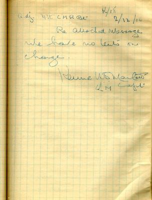 Page dated 2 December 1916 from the Army Book 152-Correspondence Book (Field Service) belonging to Kenneth Dean Marlatt