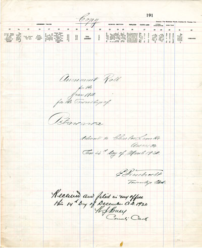 1920 Assessment Roll for the Township of Petawawa