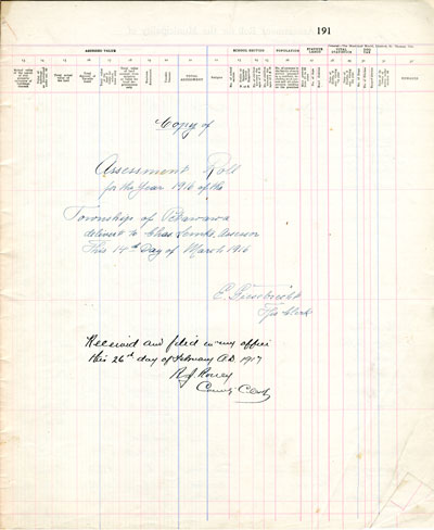 1916 Assessment Roll for the Township of Petawawa