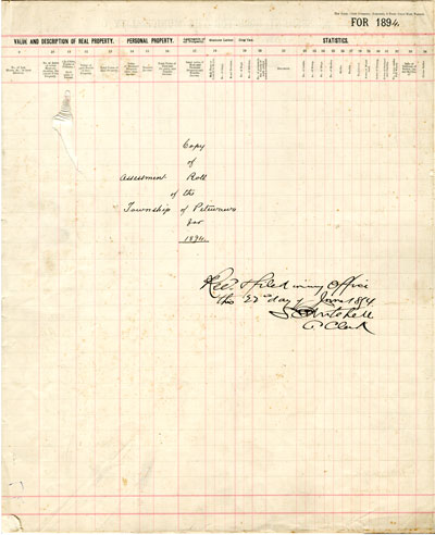 1894 Assessment Roll for the Township of Petawawa