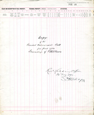 1892 Assessment Roll for the Township of Petawawa