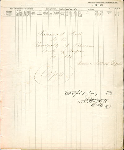 1882 Assessment Roll for the Township of Petawawa