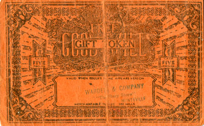 Large Orange Good Will Gift Token for Wardell & Company, Huntsville 
