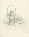 Pencil Sketch of a Lantern and Train Engineer's Cap, 1978
