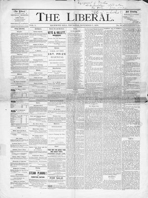 Front page of "The Liberal" newspaper edited by Thomas McMahon.