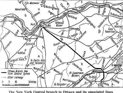 Le réseau de chemins de fer dans l'Est ontarien vers 1925