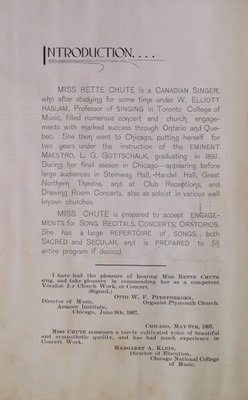 Teresa Vanderburgh's Musical Scrapbook #1 - Pamphlet: Miss Rette Chute