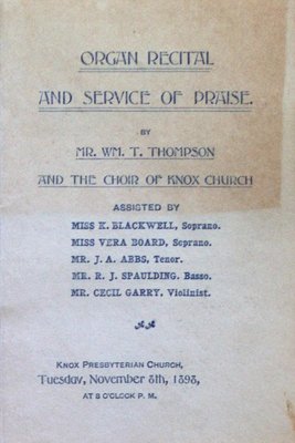 Teresa Vanderburgh's Musical Scrapbook #1 - A Program for an Organ Recital at Knox Presbyterian Church