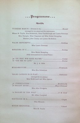 Teresa Vanderburgh's Musical Scrapbook # 1 - Program for a Piano Recital