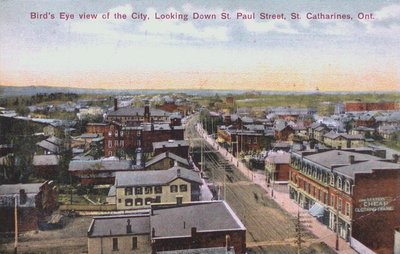 Bird's Eye View of St. Catharines Looking Down St. Paul Street