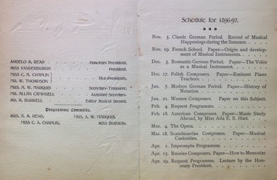 Teresa Vanderburgh's Musical Scrapbook #1 - Musical Circle, 1896-1897, Seventh Season Schedule