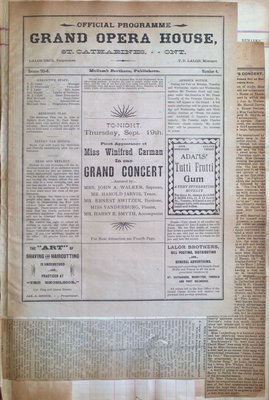 Teresa Vanderburgh's Musical Scrapbook #1 - Grand Opera House Program and Newspaper Clippings