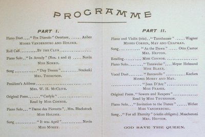 Teresa Vanderburgh's Musical Scrapbook #1 - Woman's Literary Club Event Program