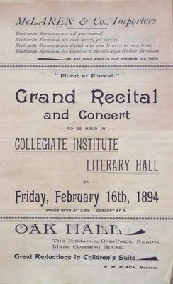 Teresa Vanderburgh's Musical Scrapbook #1 - Grand Recital and Concert at the Collegiate Institute Literary Hall