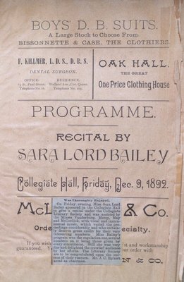 Teresa Vanderburgh's Musical Scrapbook #1 - Program for a Recital by Sara Lord Bailey