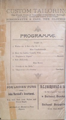 Teresa Vanderburgh's Musical Scrapbook #1 - Program for a Recital by Sara Lord Bailey