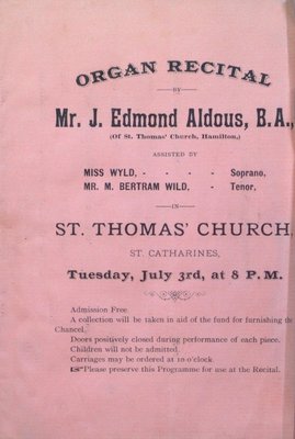 Teresa Vanderburgh's Musical Scrapbook #1 - Program for an Organ Recital given by Mr. J. Edmond Aldous